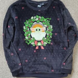 Star Wars Black Sweater with Grogu Festive Green and Red Wreath